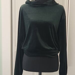Express Forest Green Velvet Hooded Sweatshirt